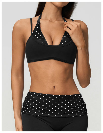 Women's Striped Yoga Bra Breathable Sports Underwear Shockproof Workout Top Sexy Polka Dot Bra Beautiful Back Sports Yoga Top