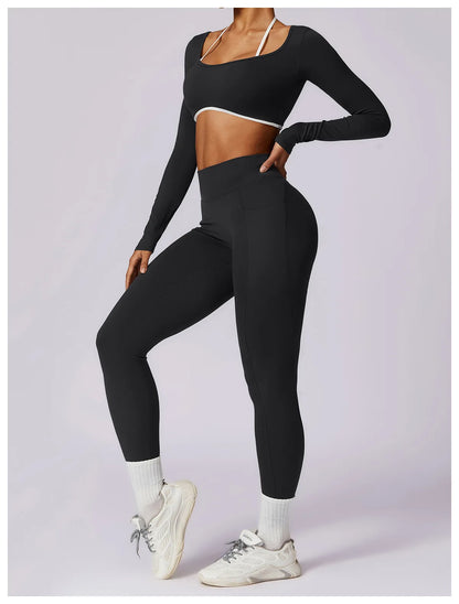 Women's Solid Sport Shirts High Elastic Gym Yoga Top Breathable Long Sleeve Yoga Top Slim Fitness Sports Dry Sportswear Yoga Top