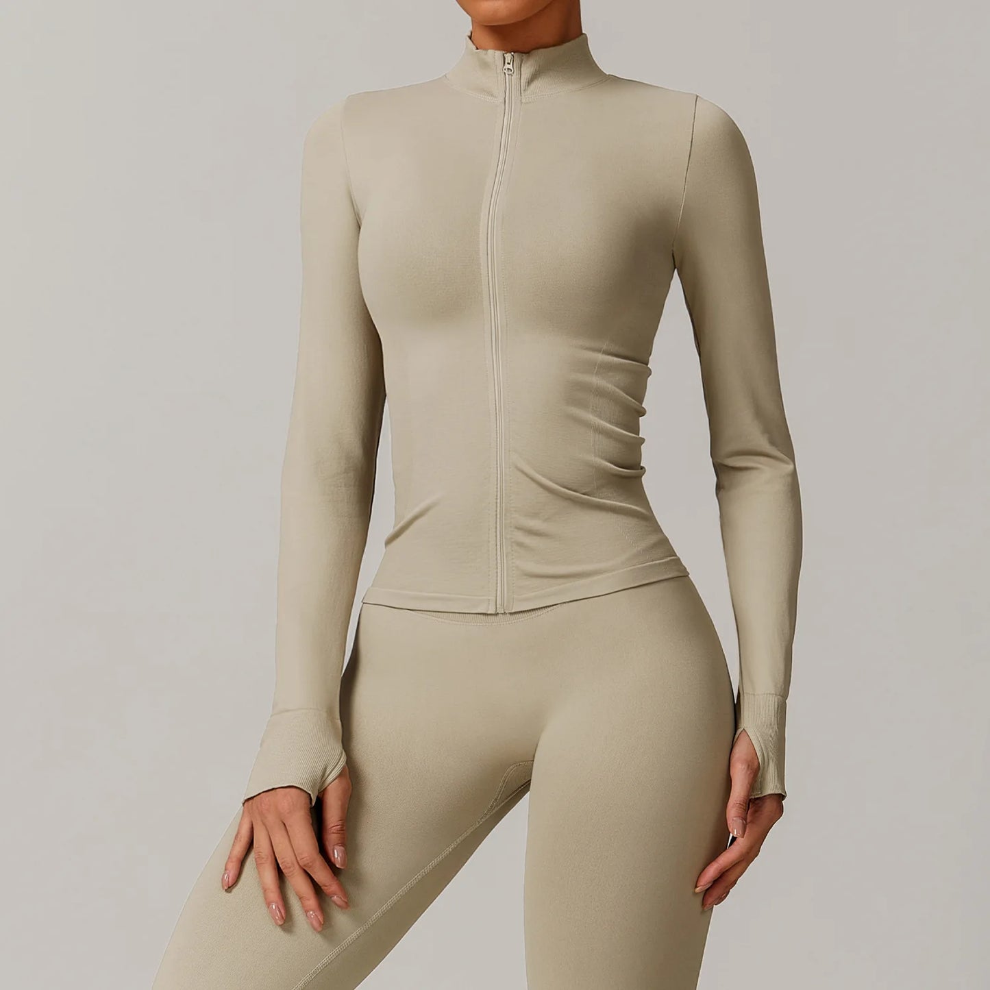 Women Zipper Yoga Long Sleeve Seamless Crop Tops Female Gym Jacket Yoga T-shirts Solid Sports Top Running Workout Athletic Wear
