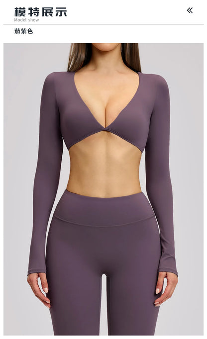 Women's Crop Tops Yoga T-shirts Solid Sports Top Long Sleeve Quick Dry Fitness Gym Sport Wear Running Shirts Sexy Exposed Navel