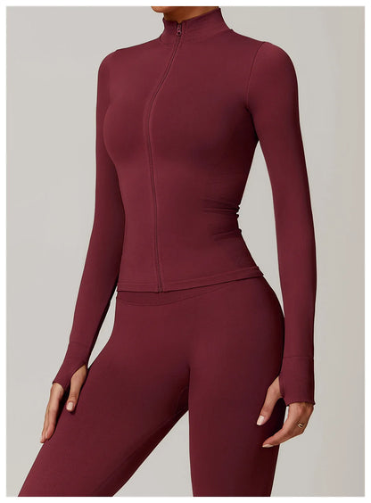 Women Zipper Yoga Long Sleeve Seamless Crop Tops Female Gym Jacket Yoga T-shirts Solid Sports Top Running Workout Athletic Wear