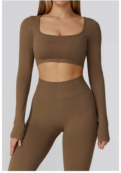 Women's Yoga Top Seamless Long Sleeved Sports Wear Workout Tops T-shirt Fitness Running Hollow out Backless Gym Woman SportShirt