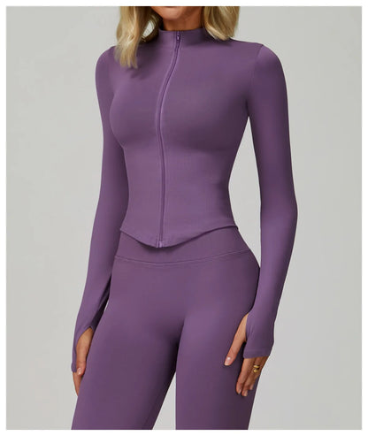 Outdoor Sports Long Sleeved Women's Slim Yoga Quick Dry Tight Fitting Quick Drying Stand Up Collar Jacket Running Fitness Jacket