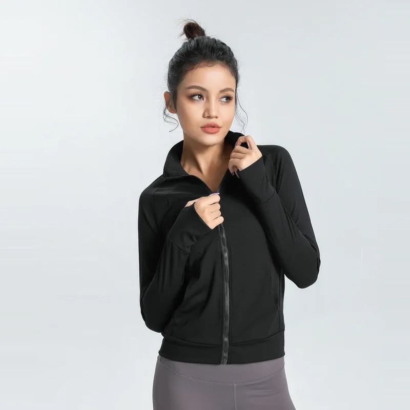 New Women's Slim Fit Lightweight Jackets Women's Full Zip-up Yoga Sports Running Jacket with Thumb Holes for Workout