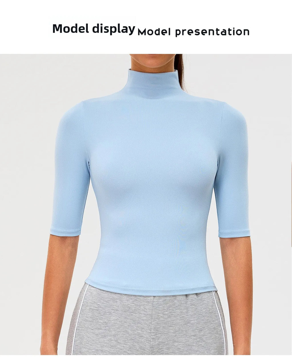 2026 New Edition Women's Sports Running Sweat Absorbing Skinny Yoga Clothes Quick Drying Clothes Short High Neck Sleeved T-shirt