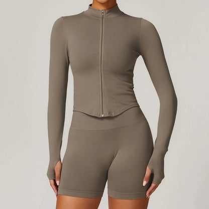 Outdoor Sports Long Sleeved Women's Slim Yoga Quick Dry Tight Fitting Quick Drying Stand Up Collar Jacket Running Fitness Jacket