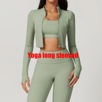Zipper Cardigan Stand Up Collar Jacket Outdoor Sports Long Sleeved Women Slim Yoga Clothes Quick Dry Running Fitness Jacket Top