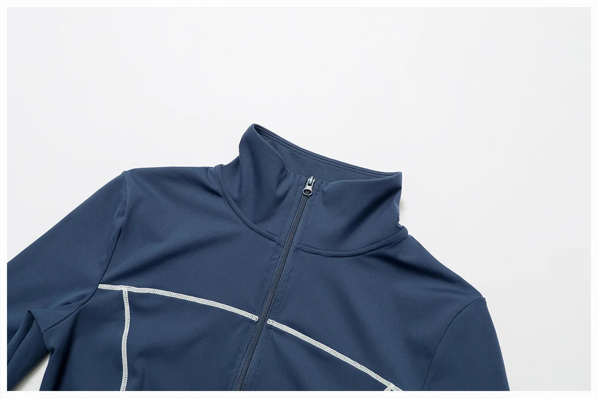 Women Zip Fitness Clothes Long Sleeve Sports Jacket Stand-up Collar Yoga Shirt Quick Dry Gym Top Outdoors Sunscreen Running Coat