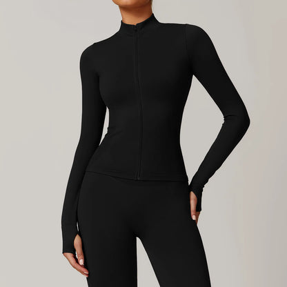 Women Zipper Yoga Long Sleeve Seamless Crop Tops Female Gym Jacket Yoga T-shirts Solid Sports Top Running Workout Athletic Wear