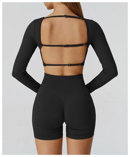 Women's Yoga Top Seamless Long Sleeved Sports Wear Workout Tops T-shirt Fitness Running Hollow out Backless Gym Woman SportShirt