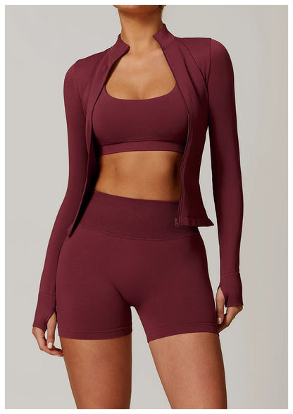 Women Zipper Yoga Long Sleeve Seamless Crop Tops Female Gym Jacket Yoga T-shirts Solid Sports Top Running Workout Athletic Wear