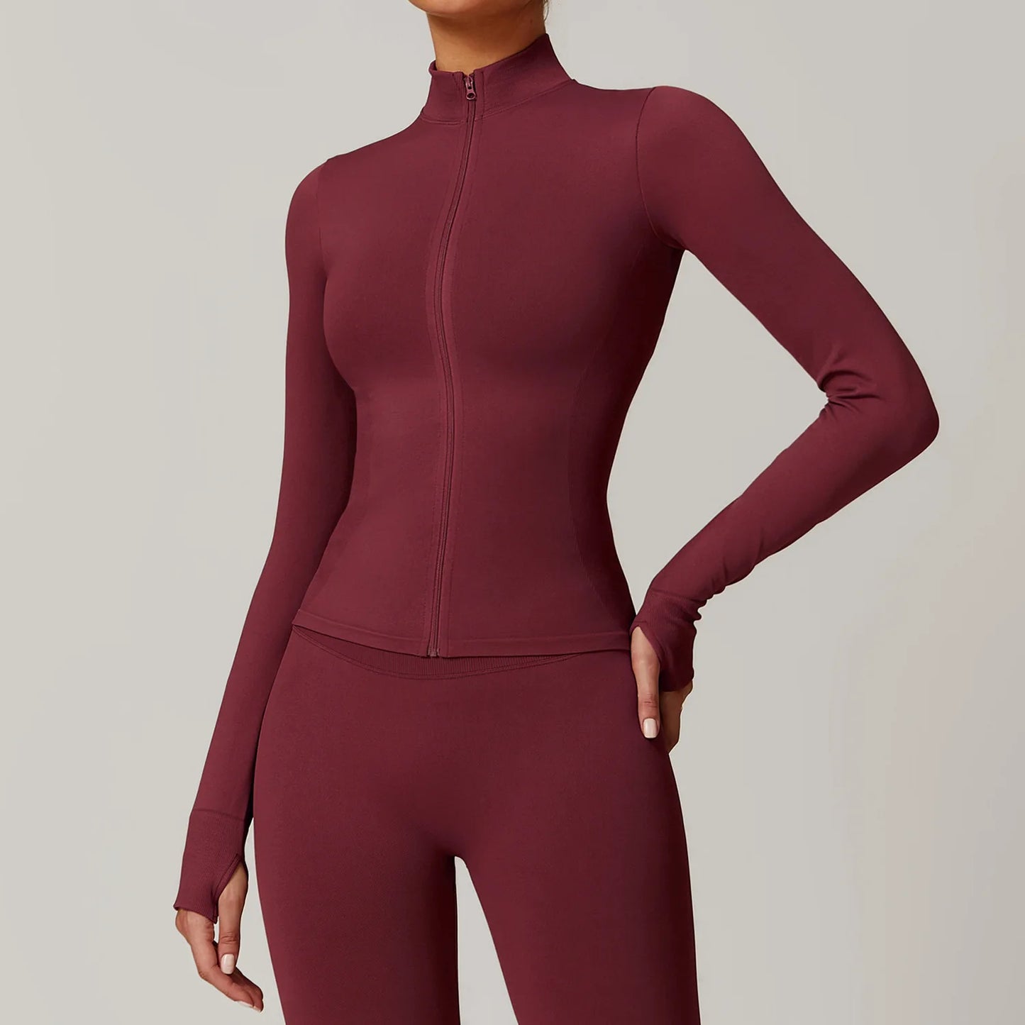 Women Zipper Yoga Long Sleeve Seamless Crop Tops Female Gym Jacket Yoga T-shirts Solid Sports Top Running Workout Athletic Wear