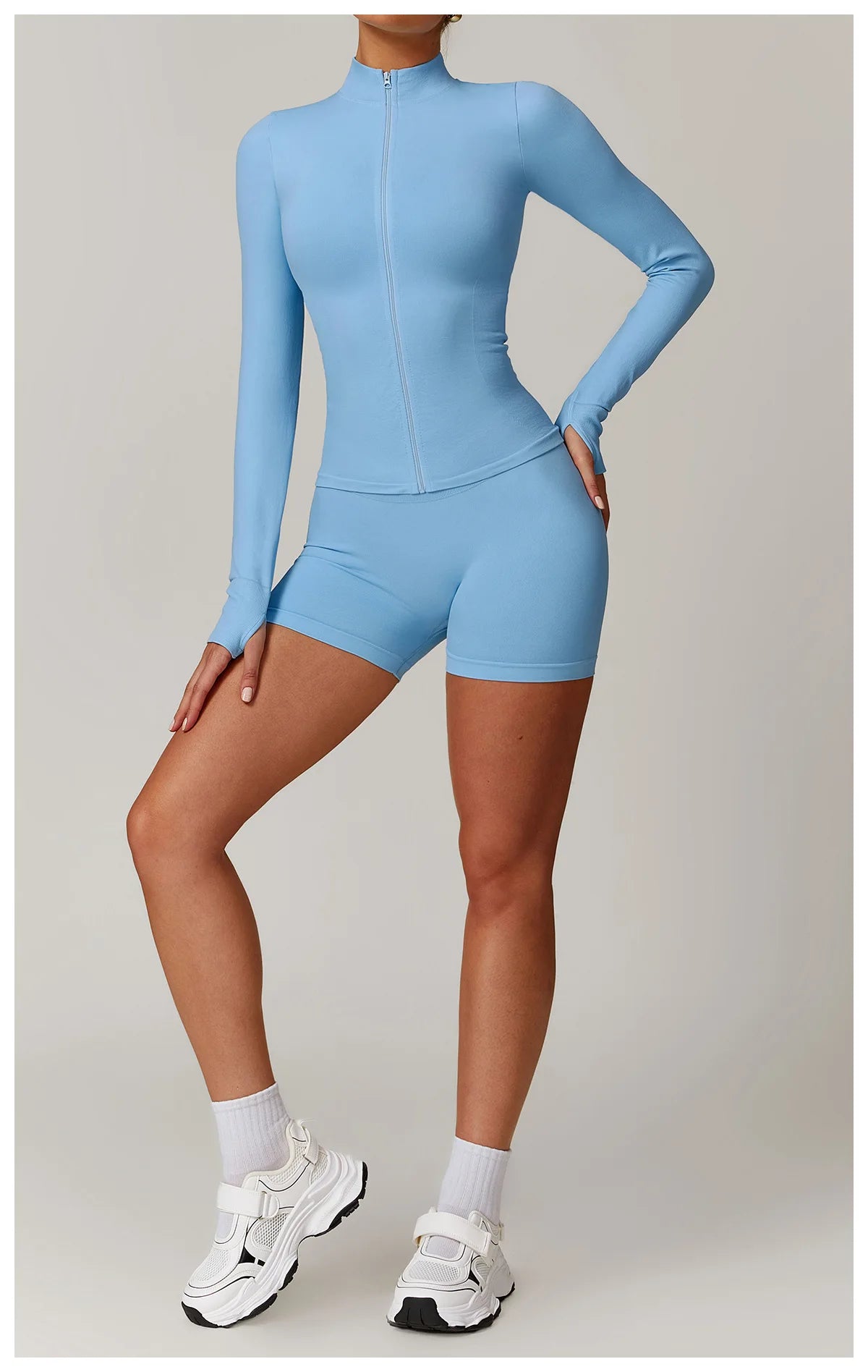 Women Zipper Yoga Long Sleeve Seamless Crop Tops Female Gym Jacket Yoga T-shirts Solid Sports Top Running Workout Athletic Wear