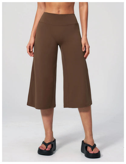 Summer Sports Pants Women Capri Pants Wide Leg Yoga Cropped High Waist Workout Seven Pant Female Running Legging Fitness Shorts