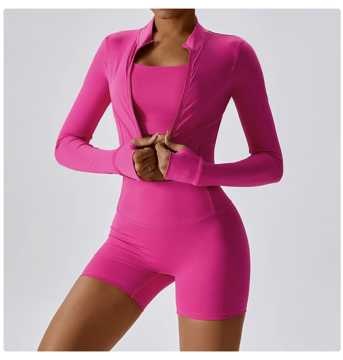 Zipper Cardigan Stand Up Collar Jacket Outdoor Sports Long Sleeved Women Slim Yoga Clothes Quick Dry Running Fitness Jacket Top