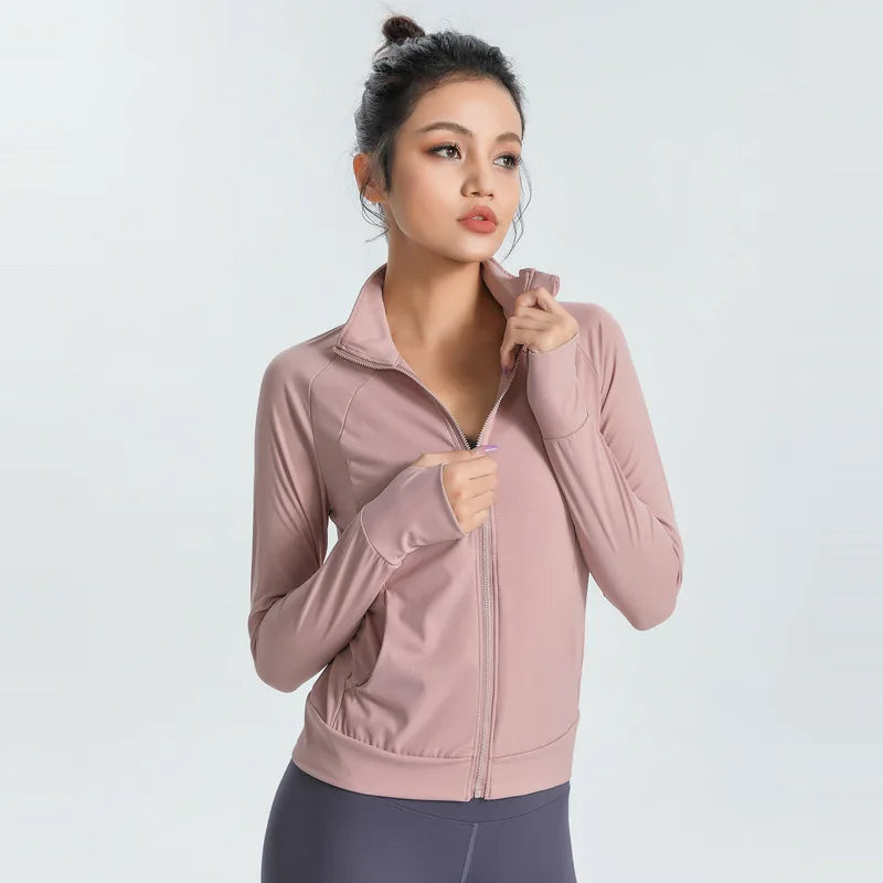 New Women's Slim Fit Lightweight Jackets Women's Full Zip-up Yoga Sports Running Jacket with Thumb Holes for Workout