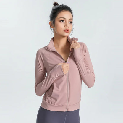 New Women's Slim Fit Lightweight Jackets Women's Full Zip-up Yoga Sports Running Jacket with Thumb Holes for Workout