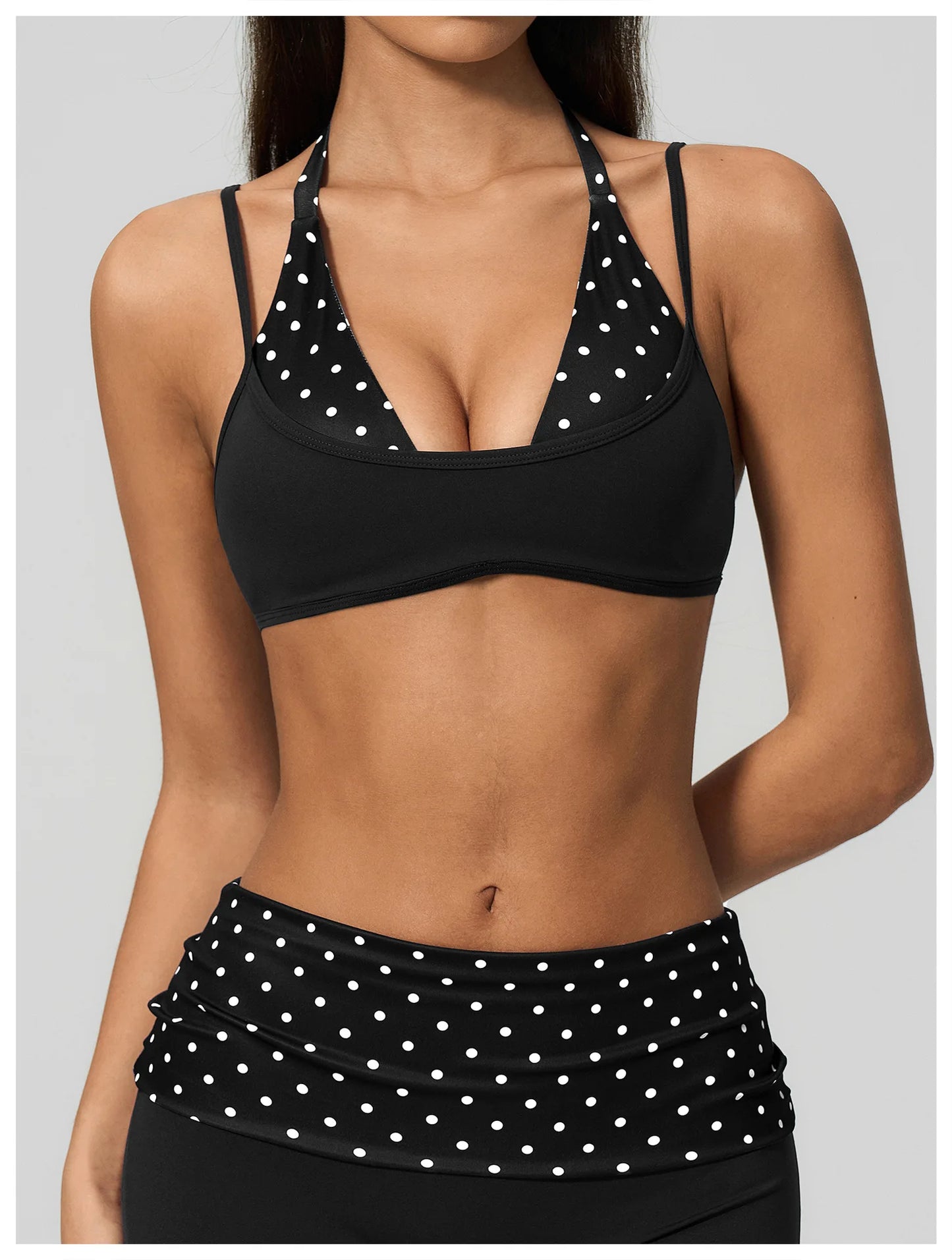 Women's Striped Yoga Bra Breathable Sports Underwear Shockproof Workout Top Sexy Polka Dot Bra Beautiful Back Sports Yoga Top
