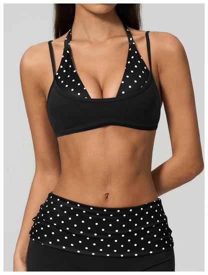 Women's Striped Yoga Bra Breathable Sports Underwear Shockproof Workout Top Sexy Polka Dot Bra Beautiful Back Sports Yoga Top