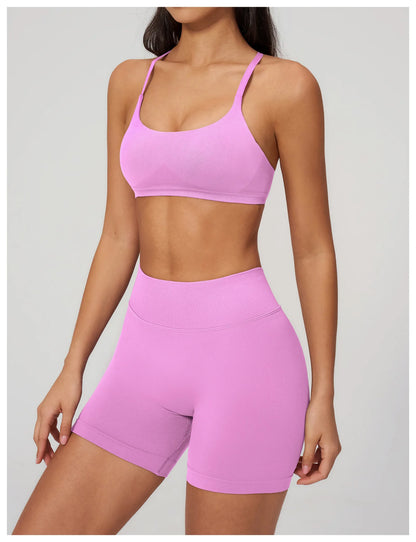 Summer Seamless Yoga Bra Women Fitness Workout Top Cross Back Strap Sports Underwear Female Breathable Running Cycling Gym Top