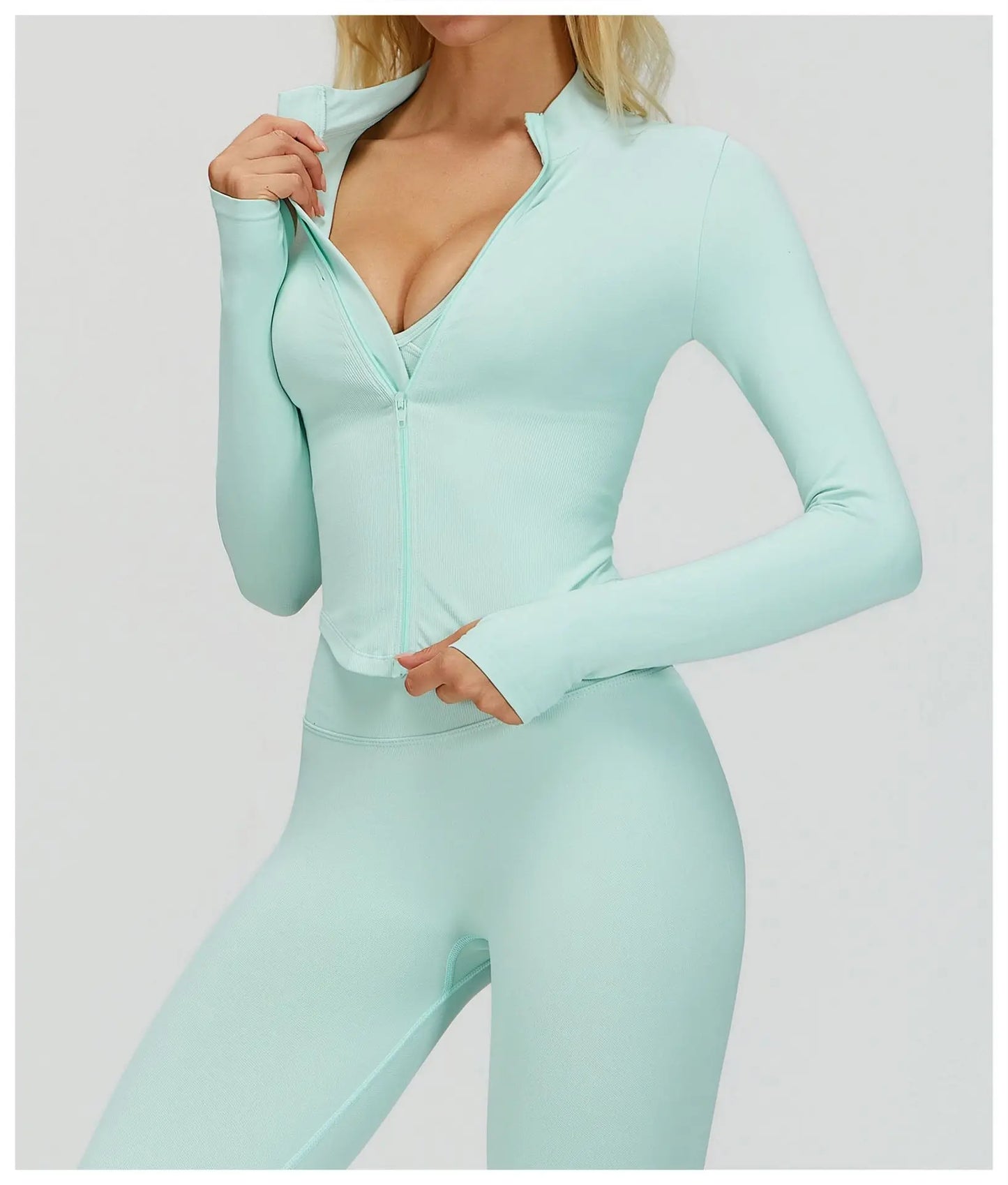 Outdoor Sports Long Sleeved Women's Slim Yoga Quick Dry Tight Fitting Quick Drying Stand Up Collar Jacket Running Fitness Jacket