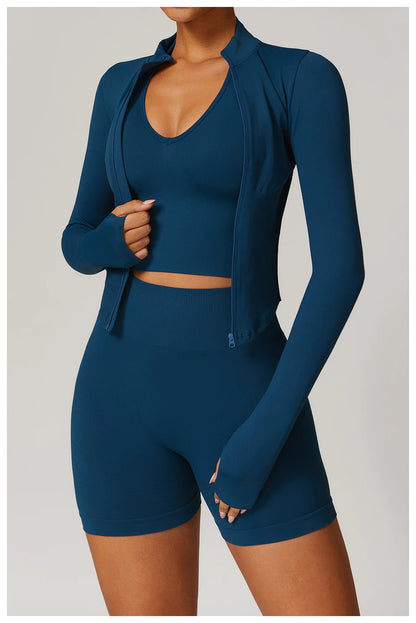 New Zipper Sports Top Women Gym Long Sleeve for Fitness Seamless Coat  Clothing Running Workout Tights Gym Tops Yoga Shirts