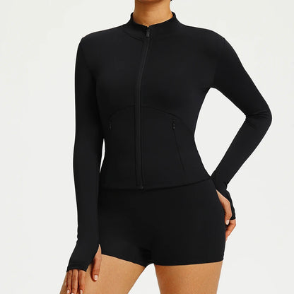 Fitness Sport Women's Zipper Long-sleeved Quick-drying Training Yoga Gym Clothing Clothes Summer Running Breathable Slim Fit Top