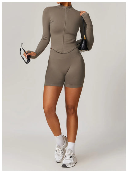 New Zipper Sports Top Women Gym Long Sleeve for Fitness Seamless Coat  Clothing Running Workout Tights Gym Tops Yoga Shirts