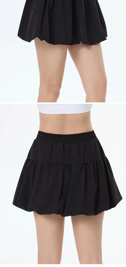 Women Yoga Puff Skirt Women Tennis Pleated Skirt with Inner Lining High Waist Double Layer Design Sport Sexy Fitness Yoga Shorts
