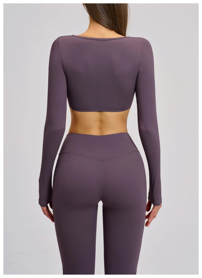 Women's Crop Tops Yoga T-shirts Solid Sports Top Long Sleeve Quick Dry Fitness Gym Sport Wear Running Shirts Sexy Exposed Navel