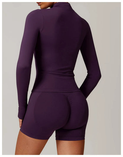 Women Zipper Yoga Long Sleeve Seamless Crop Tops Female Gym Jacket Yoga T-shirts Solid Sports Top Running Workout Athletic Wear