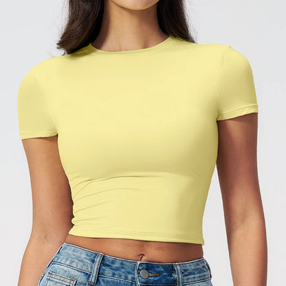 Summer Gym Crop Tops Women Yoga T-shirts Fitness Short Sleeved Workout Shirts Gym Sports Shirts Female Running Active Yoga Wea