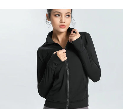 New Women's Slim Fit Lightweight Jackets Women's Full Zip-up Yoga Sports Running Jacket with Thumb Holes for Workout
