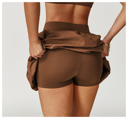 Women Sports Skirts High Waist Yoga Tennis Shorts Dress With Pocket Running Golf Skirt Quick Dry Breathable Belt Safety Pants