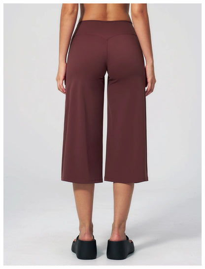 Summer Sports Pants Women Capri Pants Wide Leg Yoga Cropped High Waist Workout Seven Pant Female Running Legging Fitness Shorts