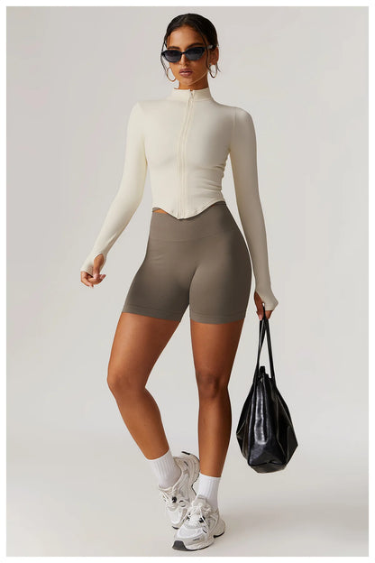 New Zipper Sports Top Women Gym Long Sleeve for Fitness Seamless Coat  Clothing Running Workout Tights Gym Tops Yoga Shirts