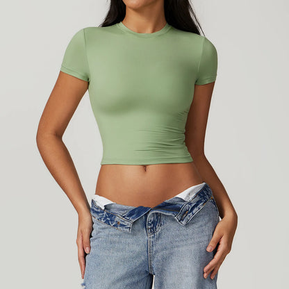 Summer Gym Crop Tops Women Yoga T-shirts Fitness Short Sleeved Workout Shirts Gym Sports Shirts Female Running Active Yoga Wea
