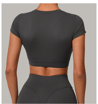Women Yoga Top Sport T-Shirts Exercise Fitness Clothes Short Sleeve Yoga Shirt Gym Top Running Quick Drying Workout Sport Top