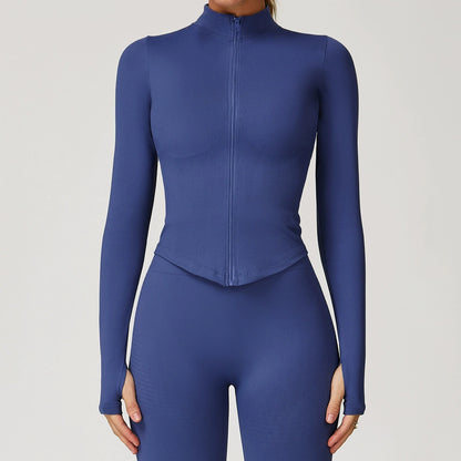 Outdoor Sports Long Sleeved Women's Slim Yoga Quick Dry Tight Fitting Quick Drying Stand Up Collar Jacket Running Fitness Jacket