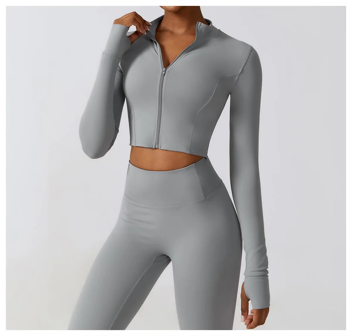 Zipper Cardigan Stand Up Collar Jacket Outdoor Sports Long Sleeved Women Slim Yoga Clothes Quick Dry Running Fitness Jacket Top