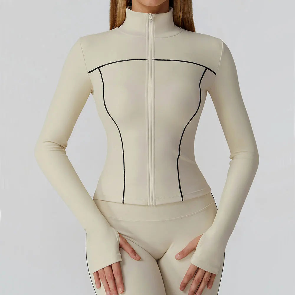 Women Zip Fitness Clothes Long Sleeve Sports Jacket Stand-up Collar Yoga Shirt Quick Dry Gym Top Outdoors Sunscreen Running Coat