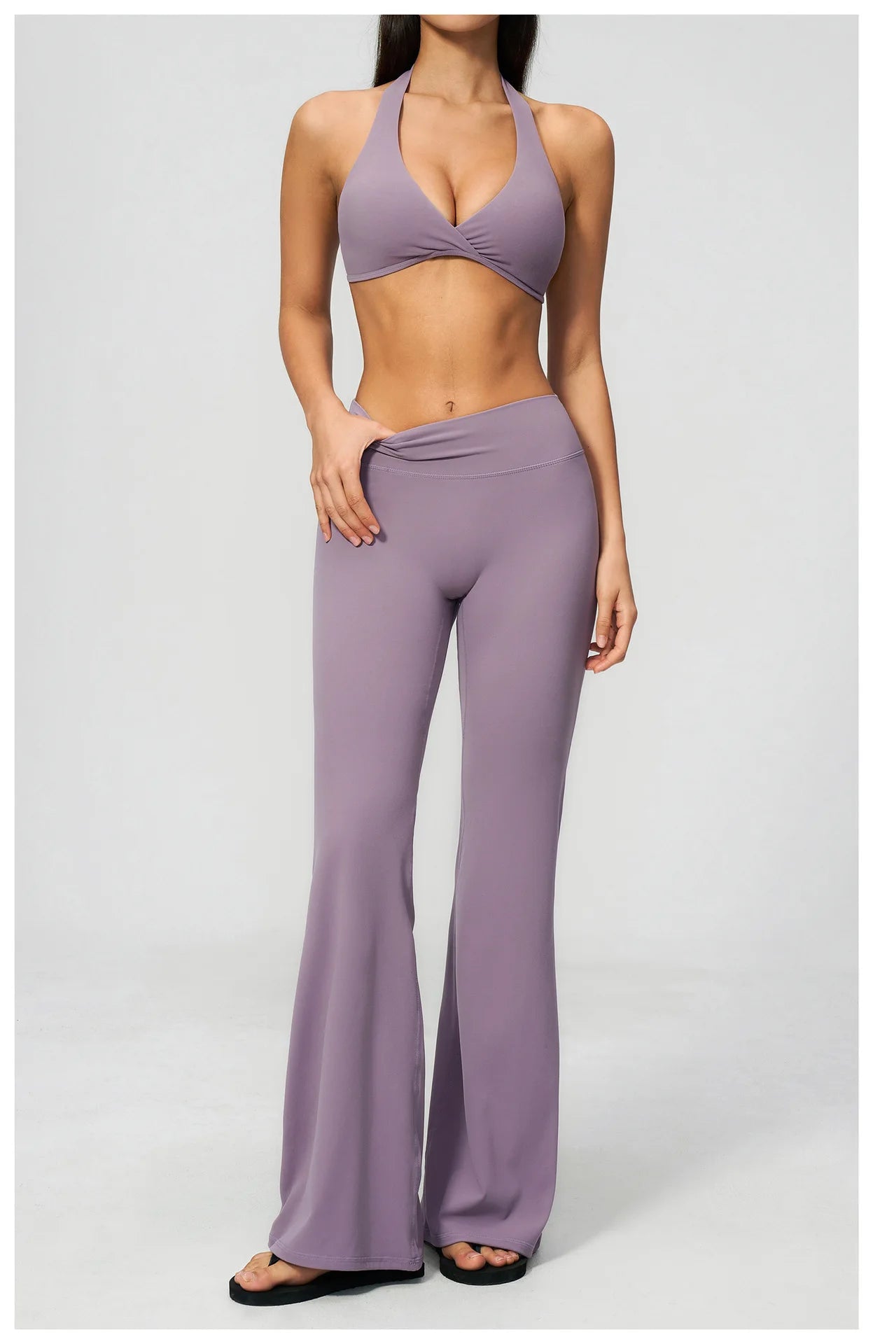 Summer Solid Color Flared Pants Women Breathable Yoga Pants High Waist Butt Lift Sports Pants Scrunch Butt Flared Trousers