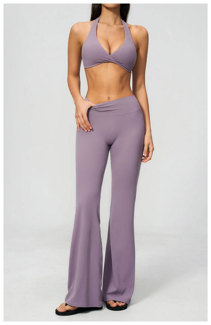 Summer Solid Color Flared Pants Women Breathable Yoga Pants High Waist Butt Lift Sports Pants Scrunch Butt Flared Trousers