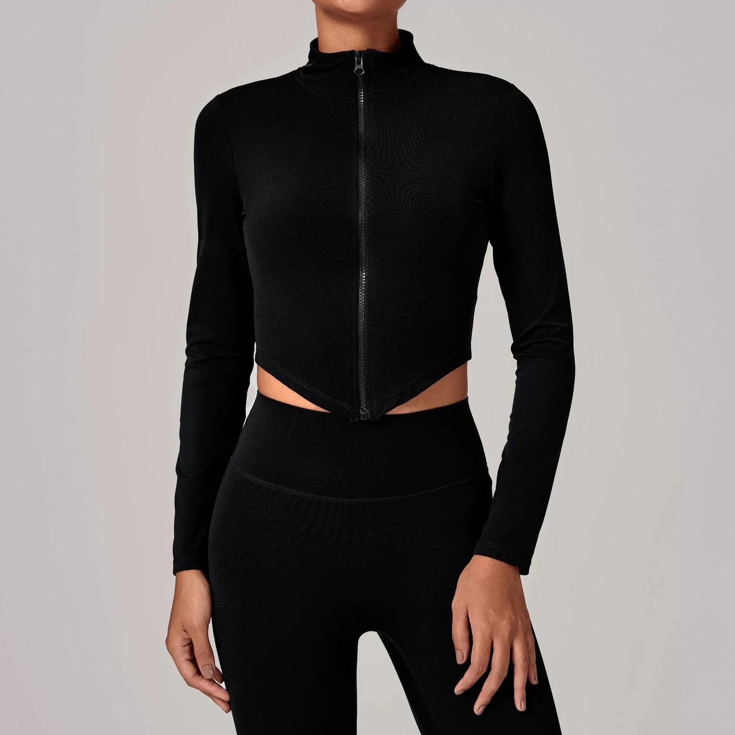 Sportswear Woman Gym Long Sleeved Women Slim Yoga Clothe Running Fitness Quick Dry Zipper Cardigan Stand Up Collar Sports Jacket
