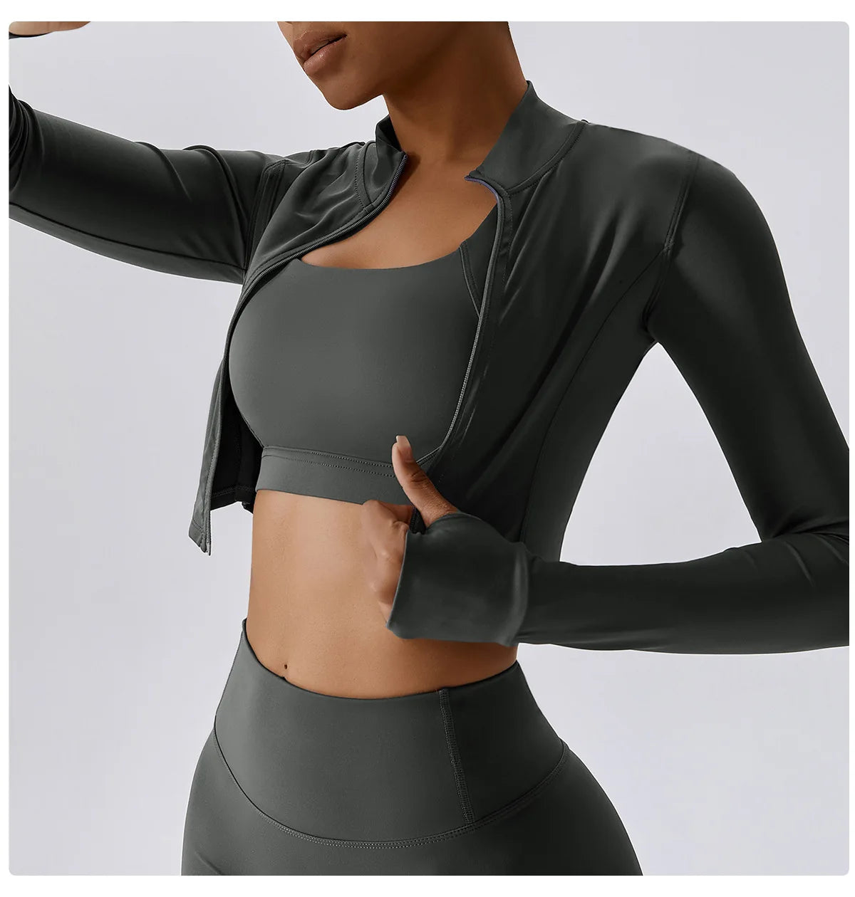 Zipper Cardigan Stand Up Collar Jacket Outdoor Sports Long Sleeved Women Slim Yoga Clothes Quick Dry Running Fitness Jacket Top