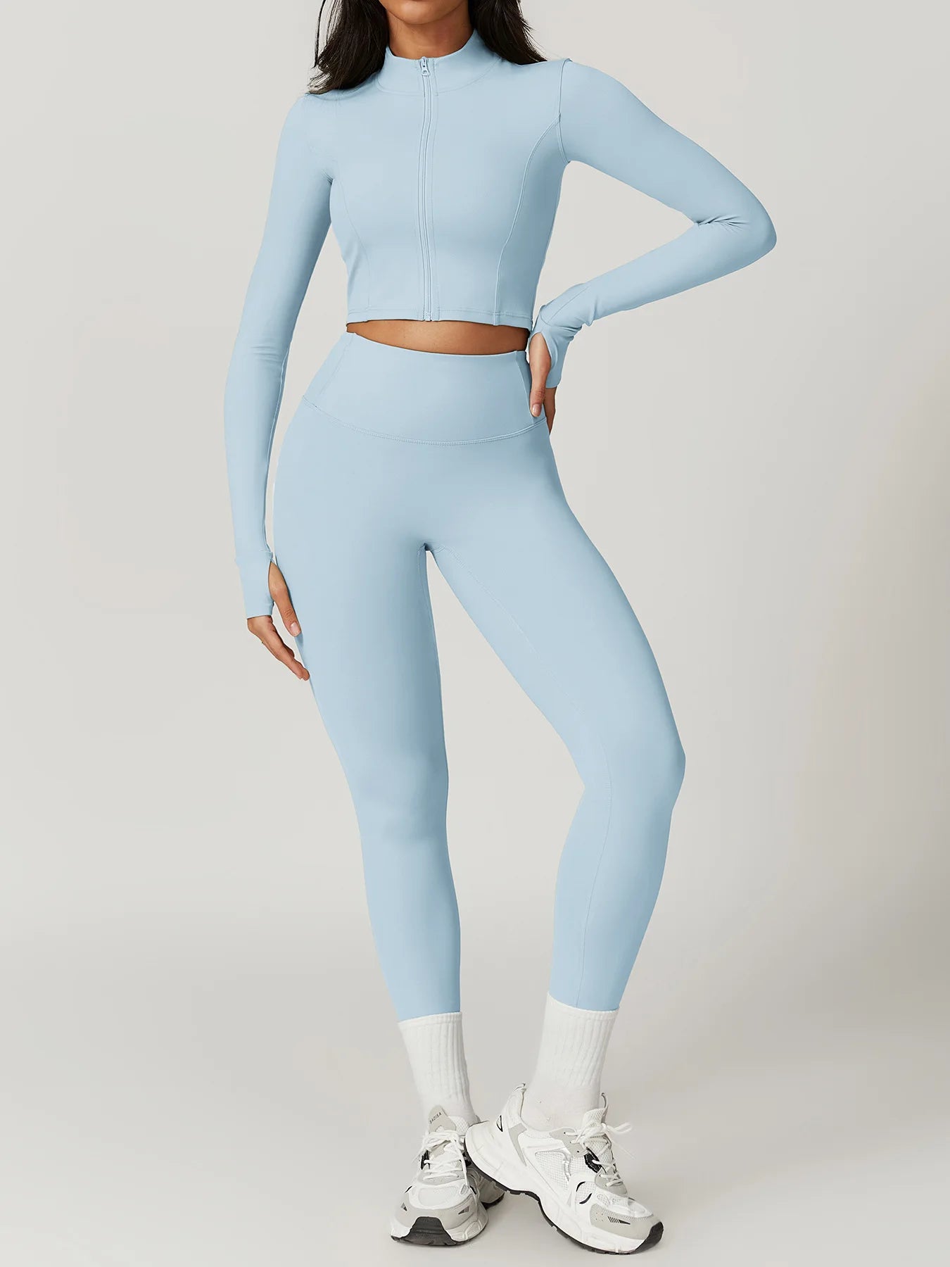Zipper Cardigan Stand Up Collar Jacket Outdoor Sports Long Sleeved Women Slim Yoga Clothes Quick Dry Running Fitness Jacket Top