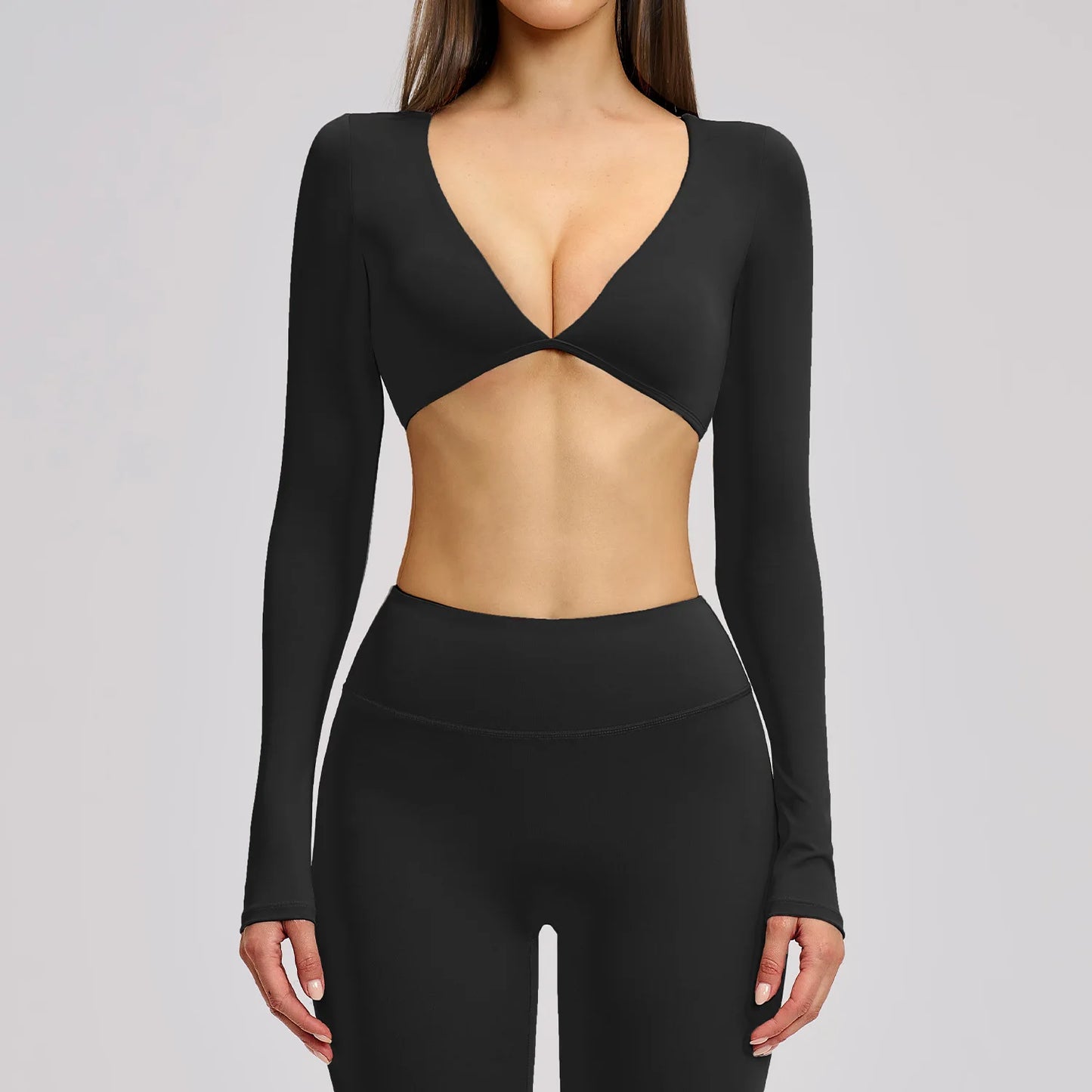 Women's Crop Tops Yoga T-shirts Solid Sports Top Long Sleeve Quick Dry Fitness Gym Sport Wear Running Shirts Sexy Exposed Navel