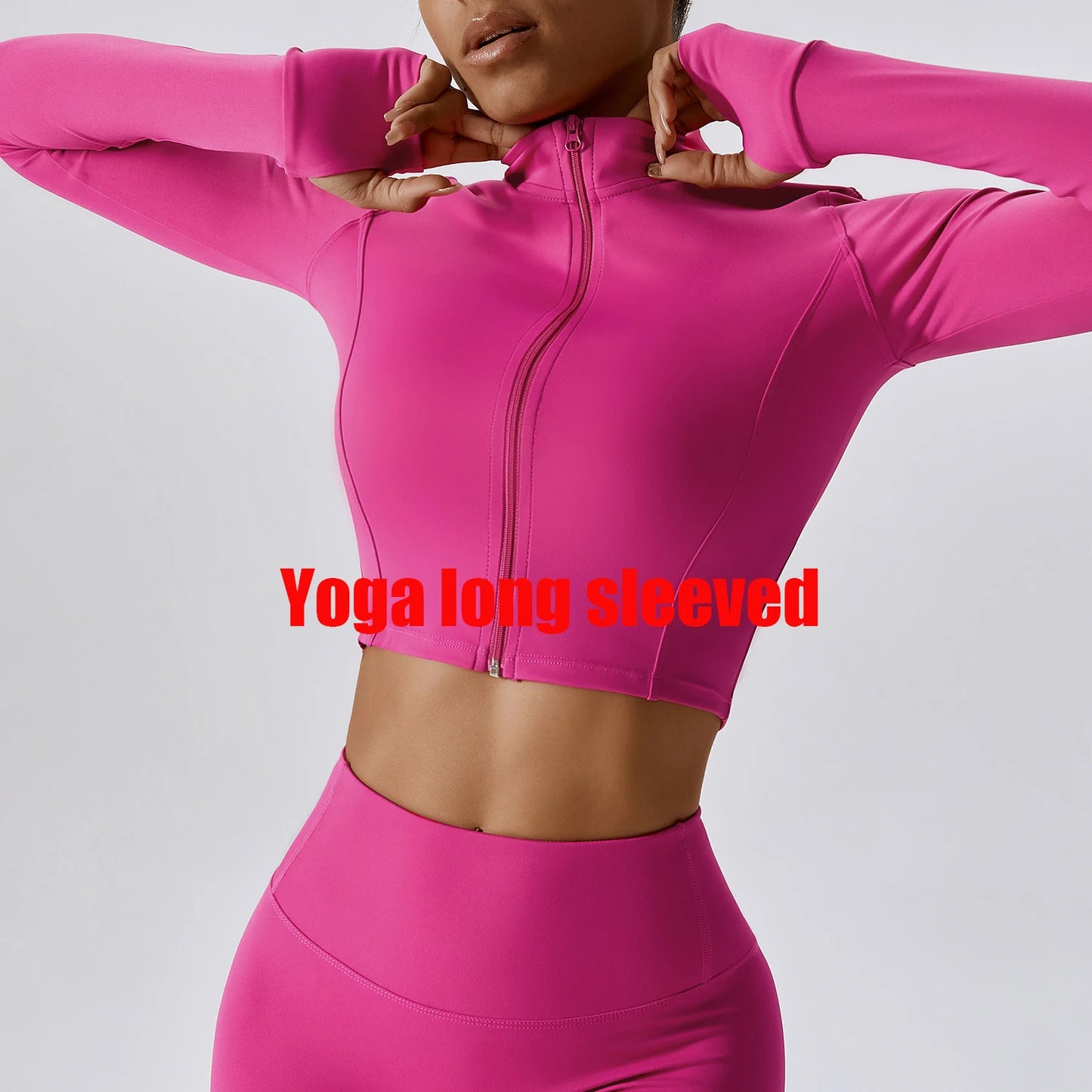 Zipper Cardigan Stand Up Collar Jacket Outdoor Sports Long Sleeved Women Slim Yoga Clothes Quick Dry Running Fitness Jacket Top