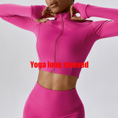 Zipper Cardigan Stand Up Collar Jacket Outdoor Sports Long Sleeved Women Slim Yoga Clothes Quick Dry Running Fitness Jacket Top