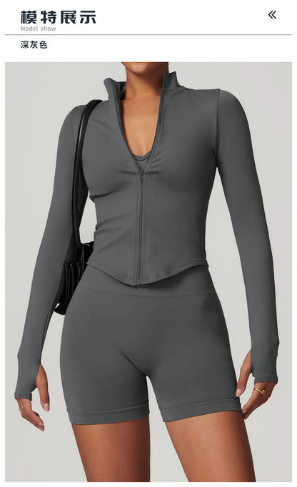 Outdoor Sports Long Sleeved Women's Slim Yoga Quick Dry Tight Fitting Quick Drying Stand Up Collar Jacket Running Fitness Jacket